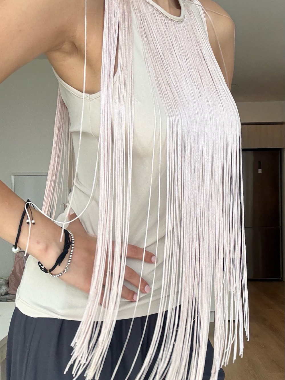 Patrizia Pepe Fringe-Trim Sleeveless Tank Top in Light Pink